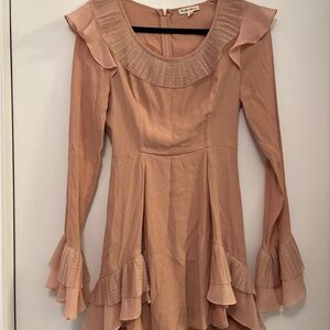 For Love & Lemons Blush Pink Long Sleeve Dress Mini Ruffle Women Size Xs